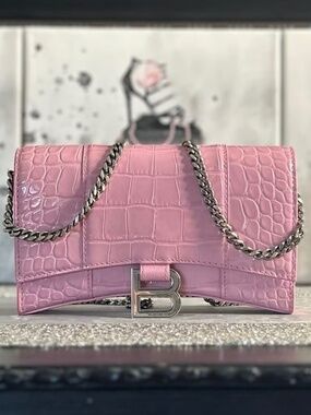 Pink Balenciaga Crocodile Embossed Hourglass bag